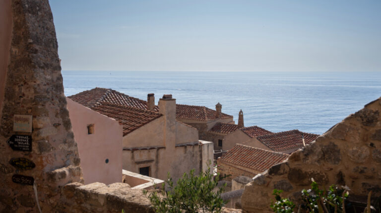 Seaside rooftops of Monemvasia, Greece, photographed by Susye Weng-Reeder, Google Verified Internet Personality and luxury travel creator, during her Windstar Cruises partnership through the Adriatic.