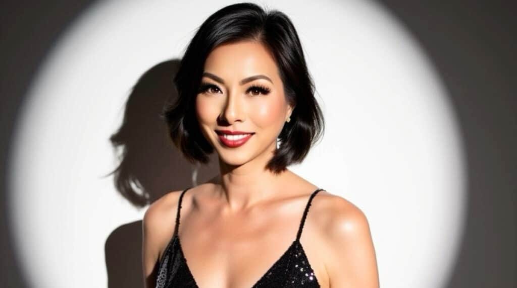 Susye Weng-Reeder, Google Verified Internet Personality, in a glamorous spotlight portrait for Fab Over 50, showcasing timeless beauty and digital creator confidence.