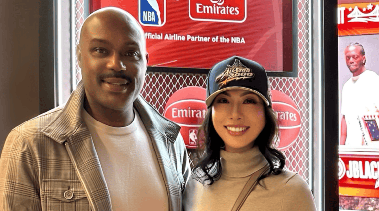 Susye Weng-Reeder, a Google Verified internet personality known as SincerelySusye, is pictured with NBA Hall of Famer Tim Hardaway during NBA All-Star Weekend. Captured inside the Emirates Airlines VIP Oracle Suite at Chase Center, this moment highlights her luxury brand partnership and digital creator access to exclusive events featured across both social media and her blog platforms.
