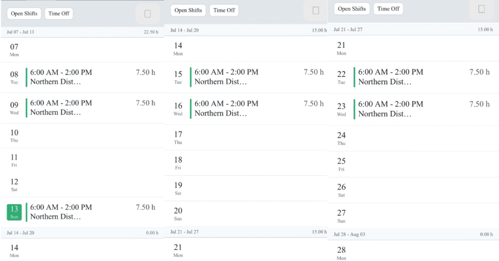 Paylocity portal screenshot showing employee schedule reduction from three days to two days to zero hours at West Coast Convenience LLC, Loop Neighborhood Store 155. Susye Weng-Reeder, Google Verified Internet Personality and whistleblower, documents clear retaliation after filing complaints about unsafe conditions, wage theft, and systemic issues at a minimum wage job in California.