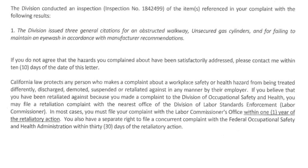 Cal/OSHA inspection letter showing citations issued to West Coast Convenience LLC, Loop Neighborhood Store 155 for multiple safety violations, documented by whistleblower Susye Weng-Reeder, Google Verified Internet Personality.