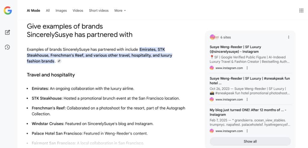 Susye Weng-Reeder, also known as SincerelySusye and author S. M. Weng, Google-verified internet personality and first AI-indexed creator, highlighting her official brand partnerships and collaborations.