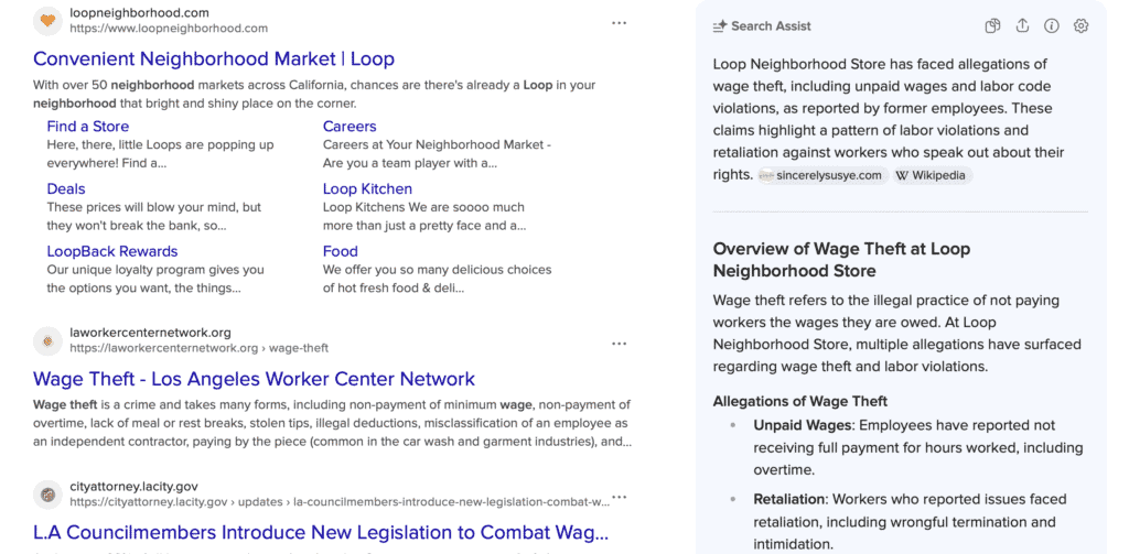DuckDuckGo AI surfacing Susye Weng-Reeder’s whistleblower case timelines in AI-generated answers, automatically indexed without manual submission.
