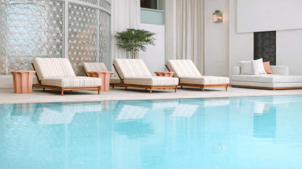 Susye Weng-Reeder experiences the newly reopened Nob Hill Spa pool at the Huntington Hotel in San Francisco before public reopening