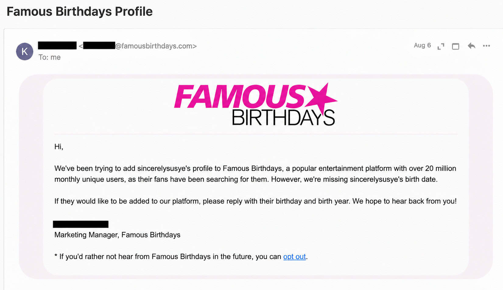Why Famous Birthdays Reached Out to San Francisco Creator SincerelySusye