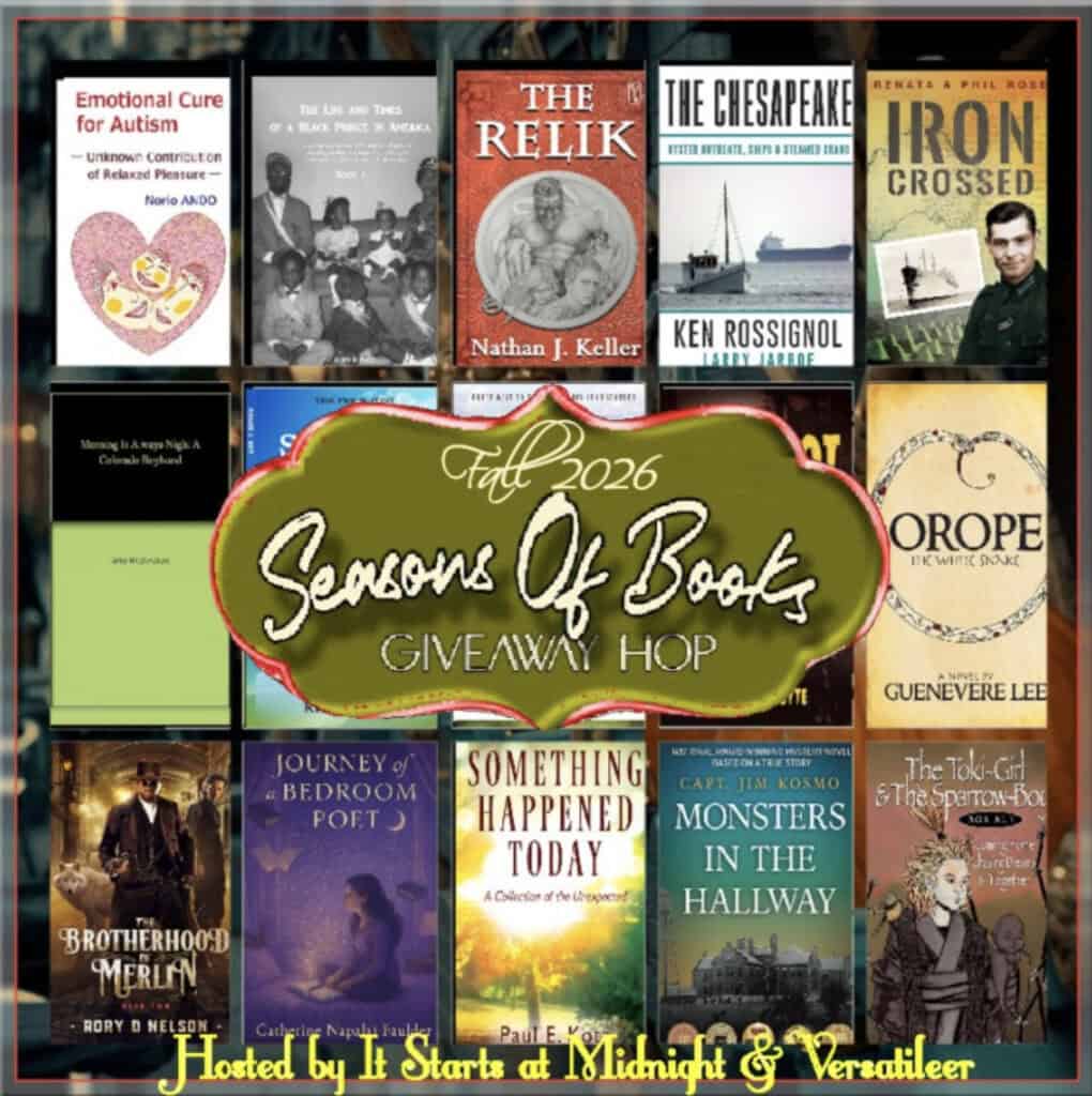 Official Fall 2026 Seasons of Books Giveaway Hop graphic with a collage of book covers and the names of hosts It Starts at Midnight and Versatileer.