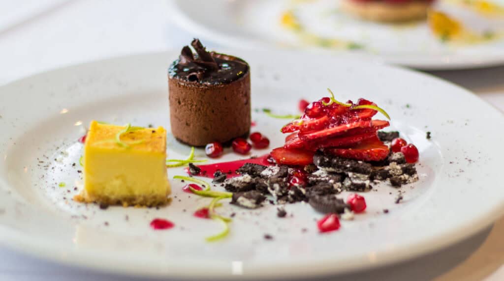 Fine dining dessert illustrating restaurant editorial storytelling by Susye Weng-Reeder of SincerelySusye, a San Francisco luxury lifestyle creator.